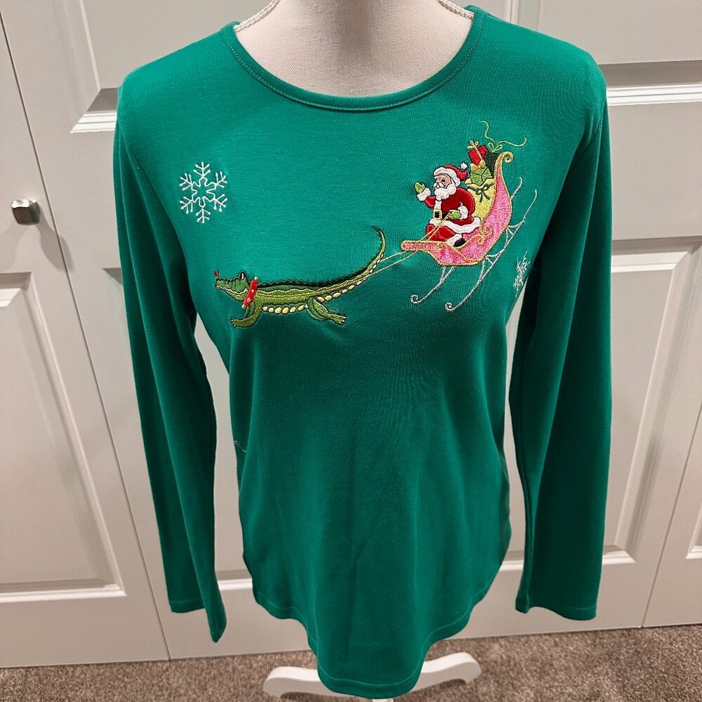 NWT Jason Maxwell Cajun Santa Christmas long-sleeve small t-shirt alligator.